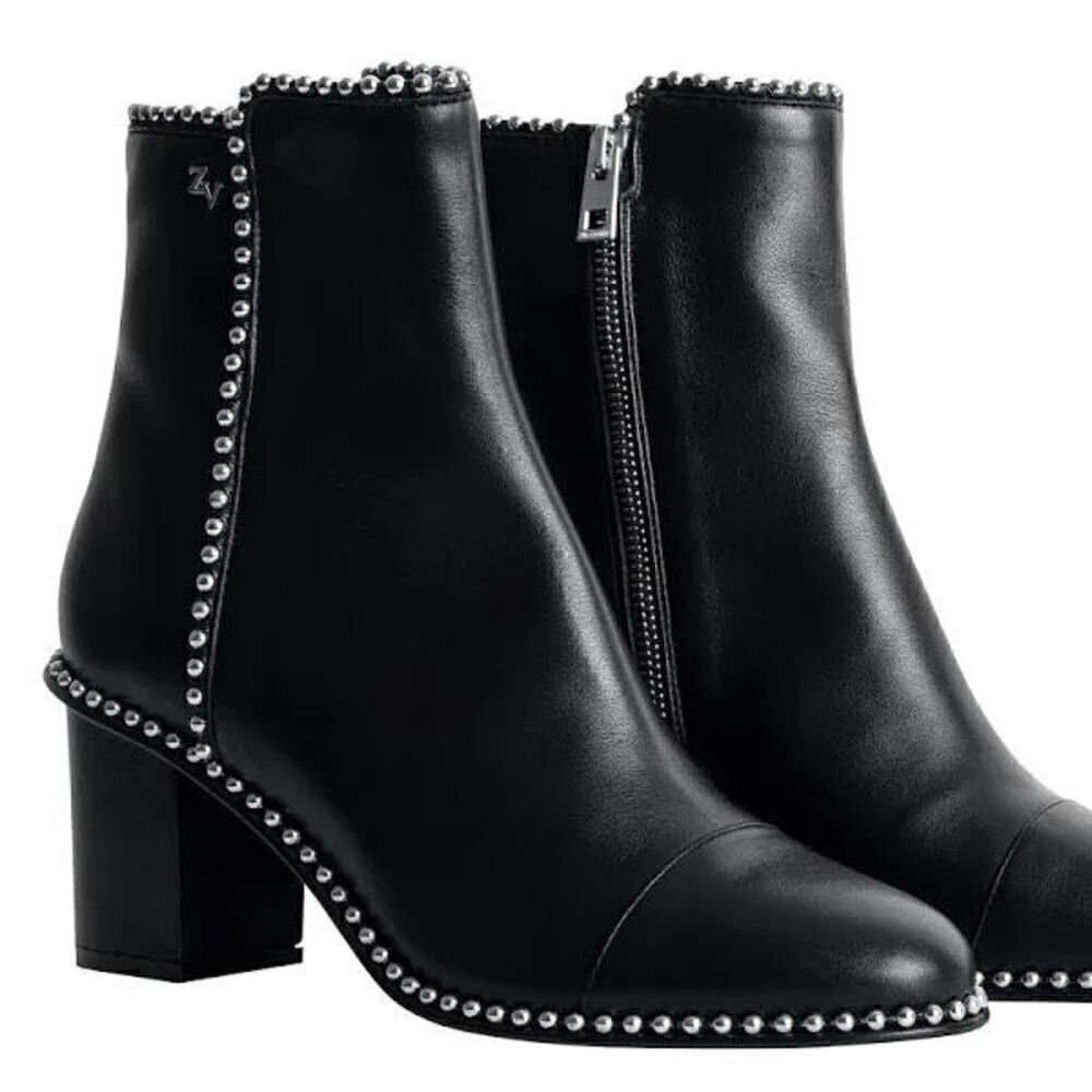 Zadig & Voltaire Women's Black Lena Studded Mid Heel Leather Ankle Boot 38 NWOT